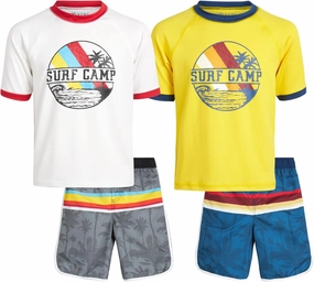 iXtreme Boys Rash Guard Set - 4 Piece UPF 50  Swim Shirt and Bathing Suit Trunks Rash Guard for Boys (Sizes: 12M-18)