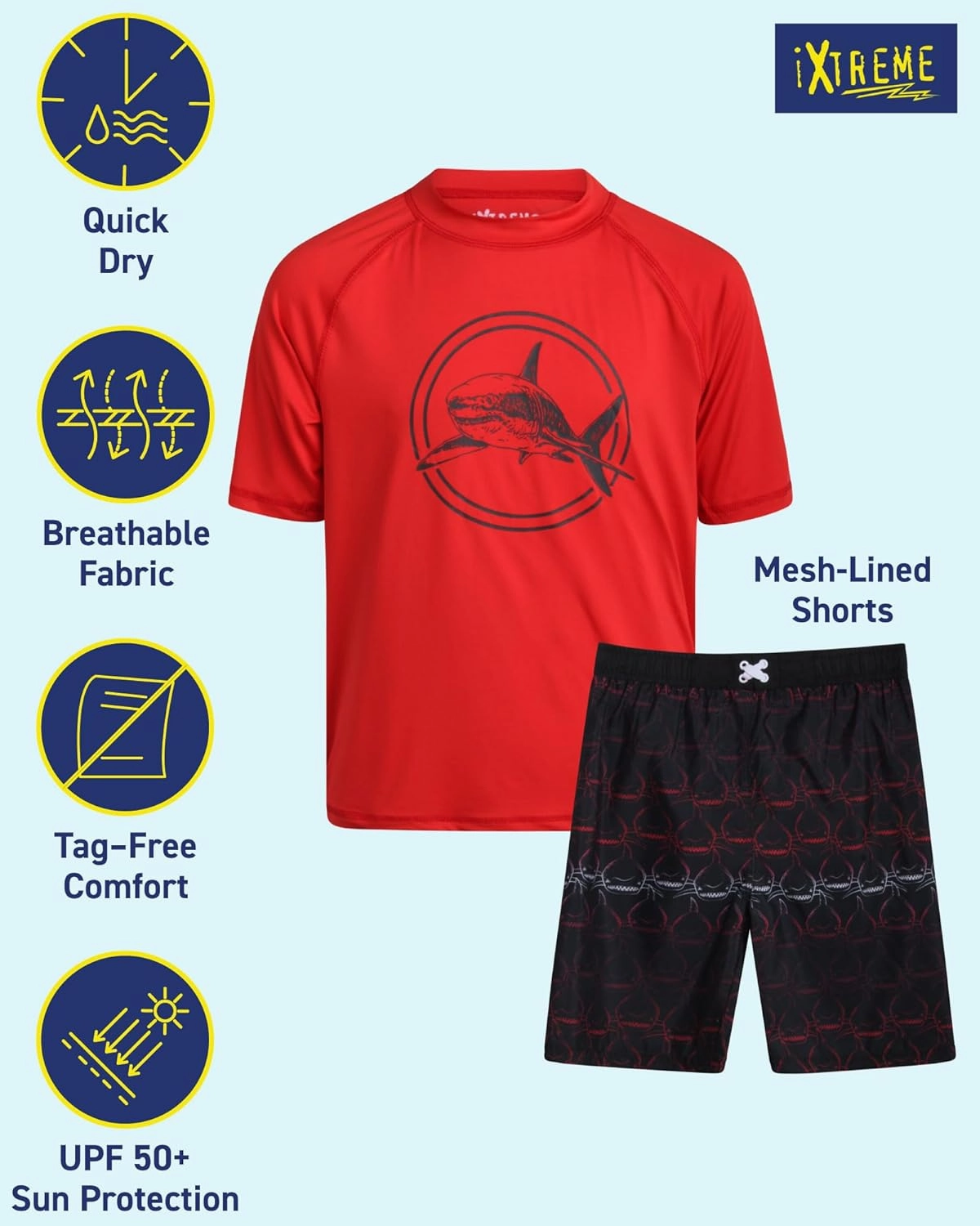 iXtreme Boys Rash Guard Set - 4 Piece UPF 50  Swim Shirt and Bathing Suit Trunks Rash Guard for Boys (Sizes: 12M-18)