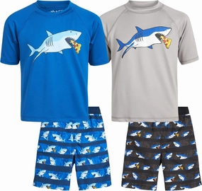 iXtreme Boys Rash Guard Set - 4 Piece UPF 50  Swim Shirt and Bathing Suit Trunks Rash Guard for Boys (Sizes: 12M-18)