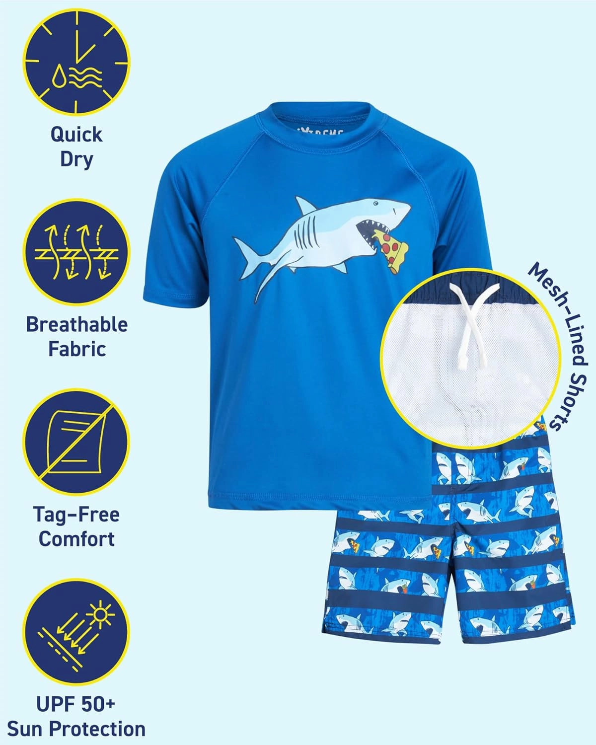iXtreme Boys Rash Guard Set - 4 Piece UPF 50  Swim Shirt and Bathing Suit Trunks Rash Guard for Boys (Sizes: 12M-18)