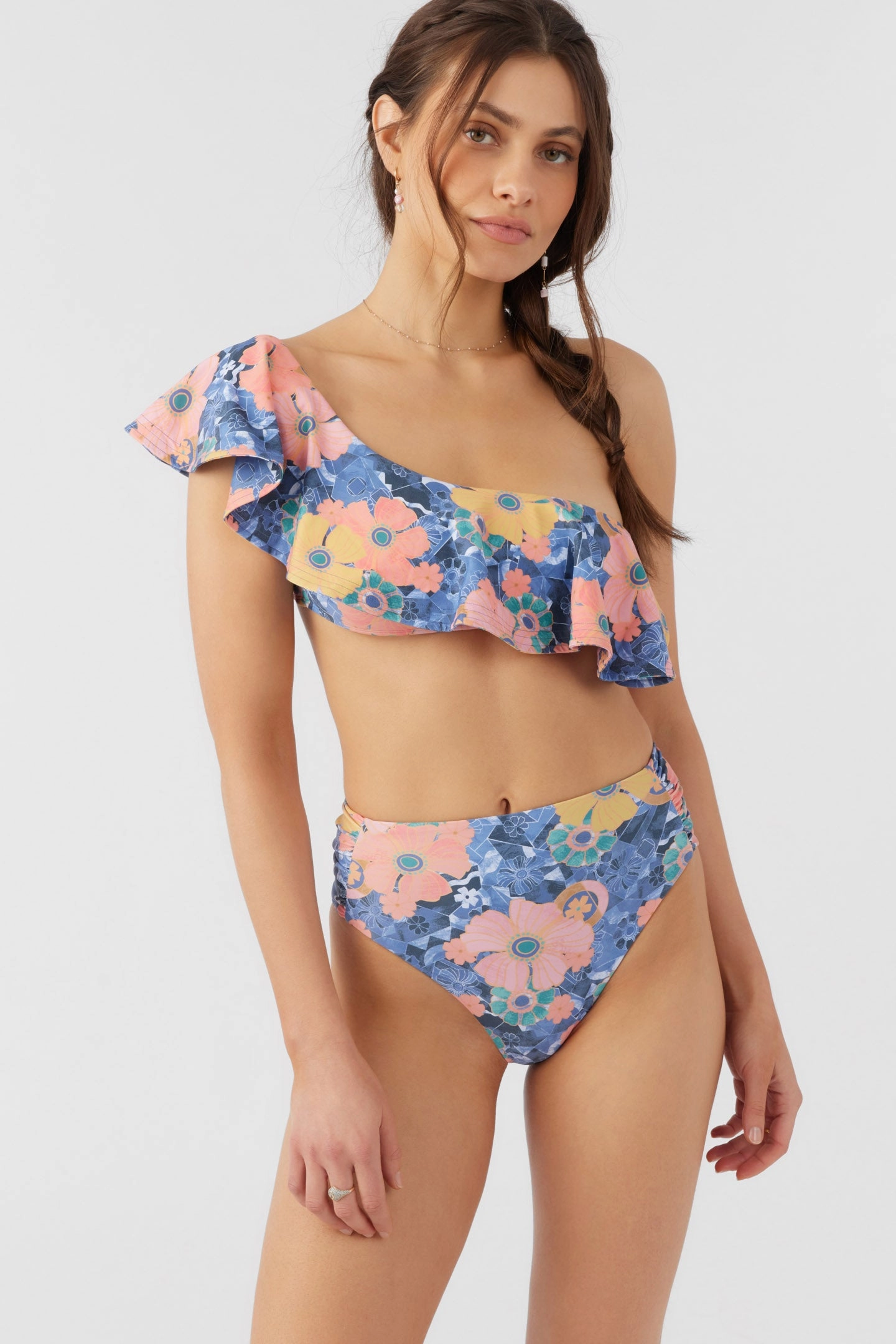JADIA FLORAL MISSION BEACH RUFFLE ONE SHOULDER TOP