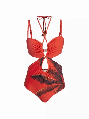 JOHANNA ORTIZ Banana Red Cocoa Print Cut-Out Strappy Swimsuit