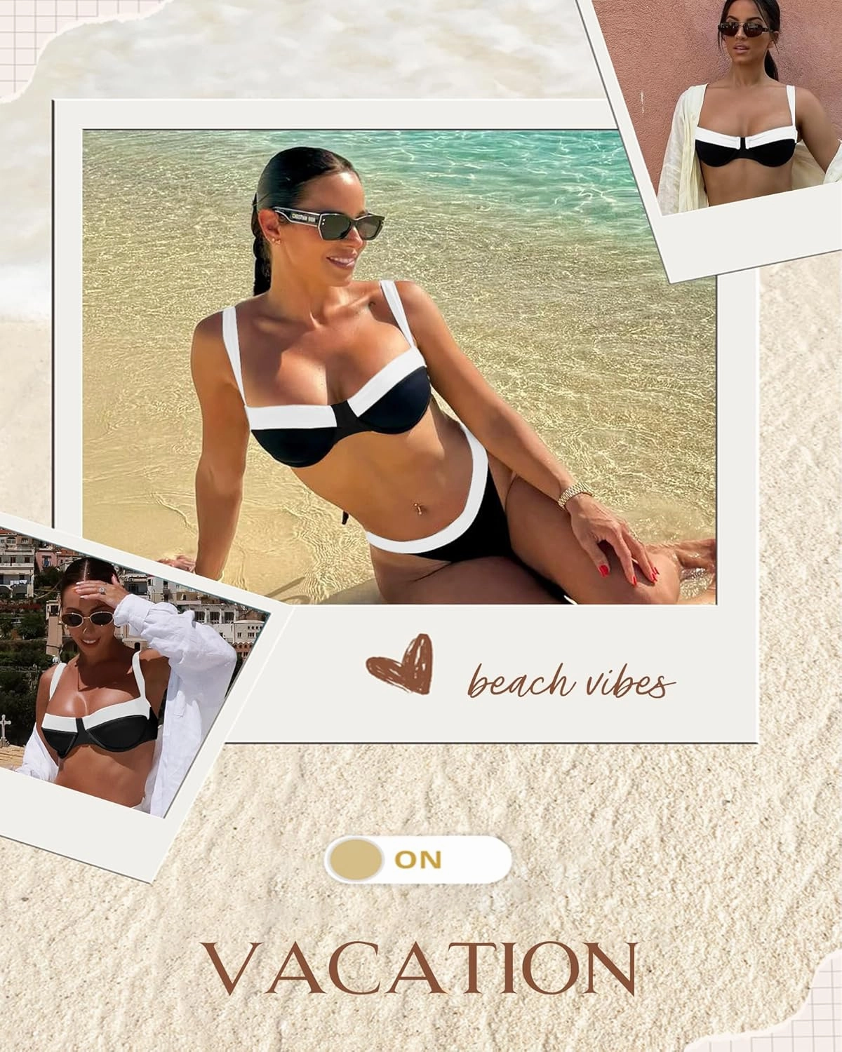 Jolefile Women Underwire Bikini Tops Color Block Swimsuit Tops Molded Cups Push Up Bathing Suit Adjustable Tie Back Swim Top