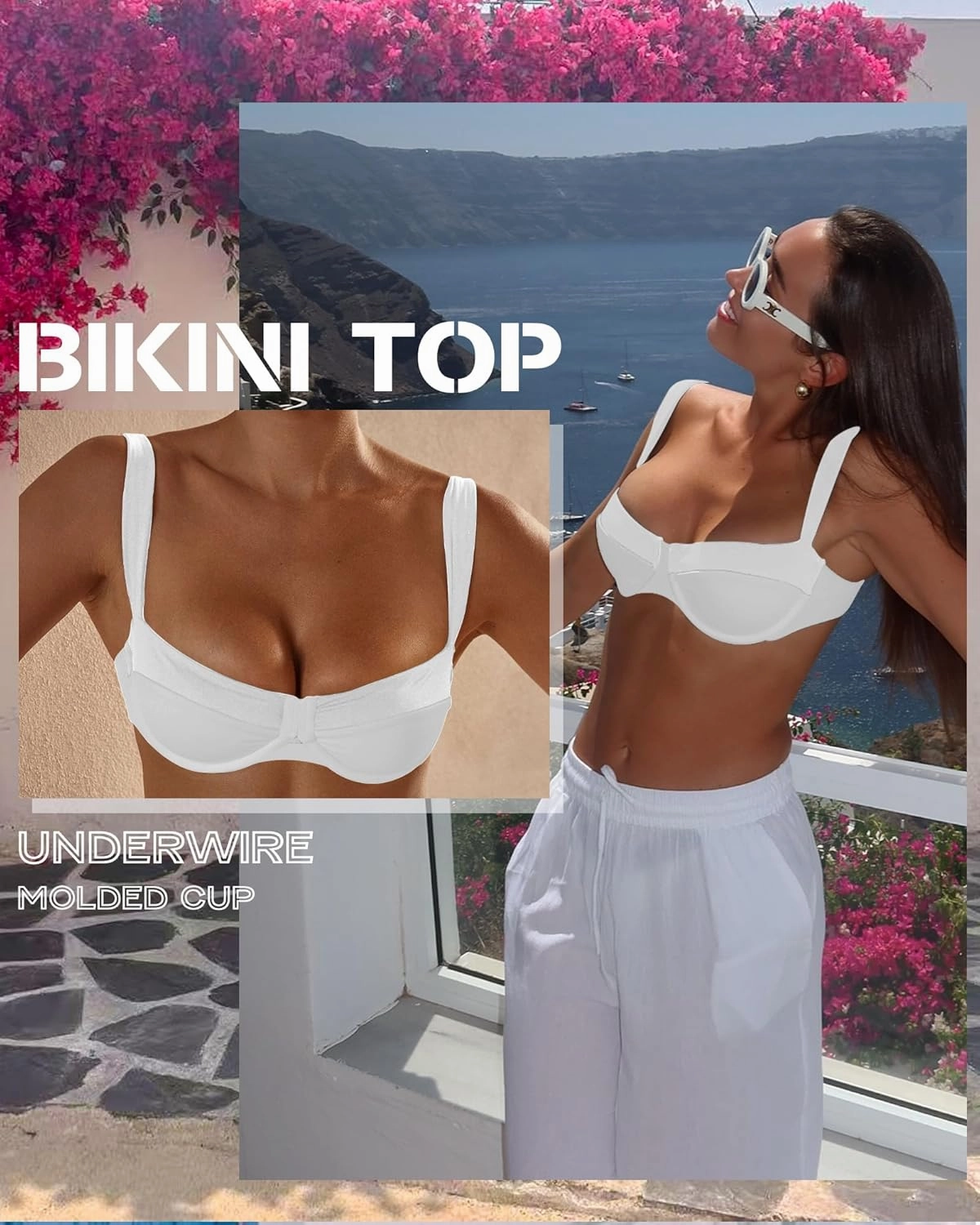 Jolefile Women Underwire Bikini Tops Color Block Swimsuit Tops Molded Cups Push Up Bathing Suit Adjustable Tie Back Swim Top