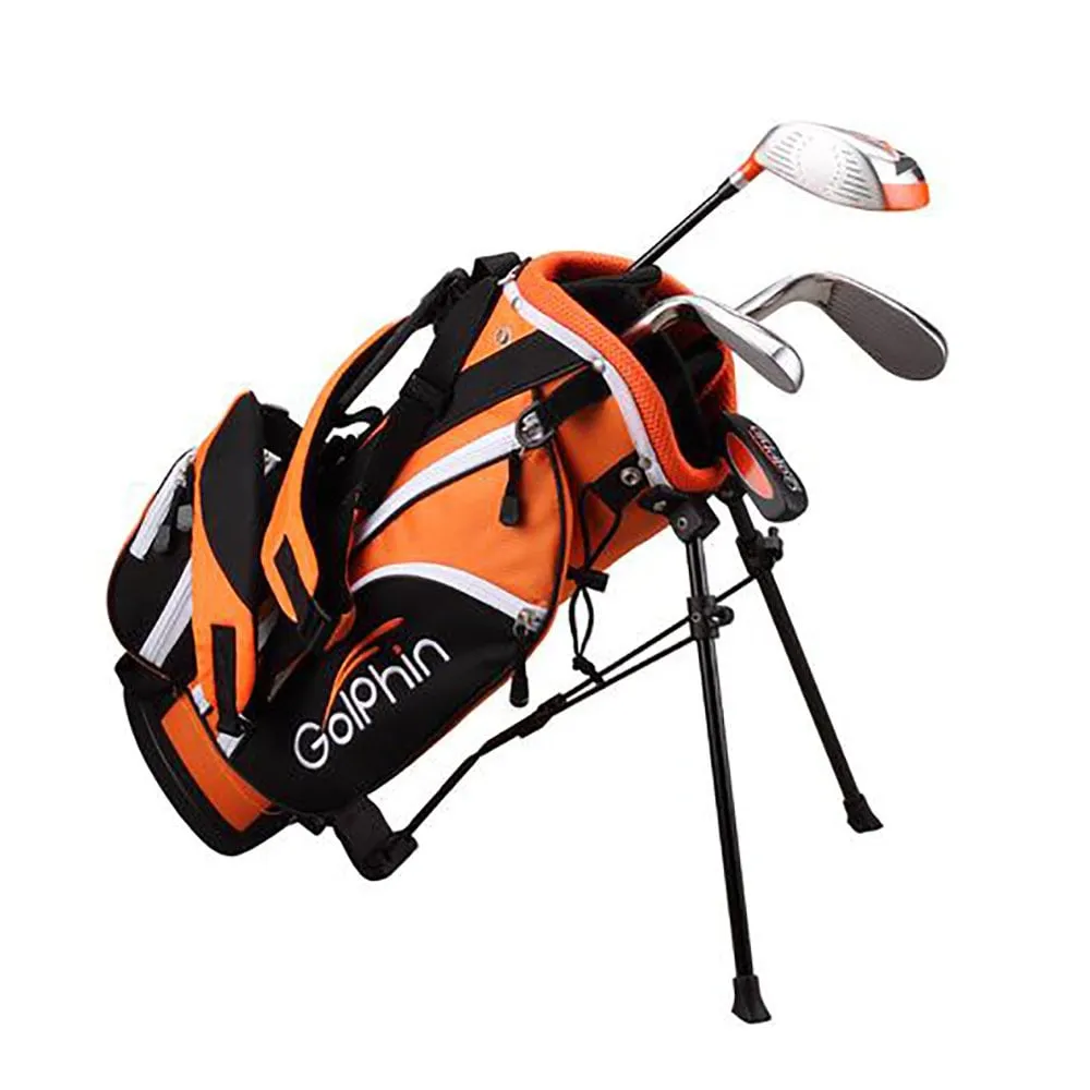 GolPhin GFK 324 Junior - 5-Piece Package Set (Ages 3-4) - Orange, Airline approved golf bag, Golf practice net, Golf swing trainer