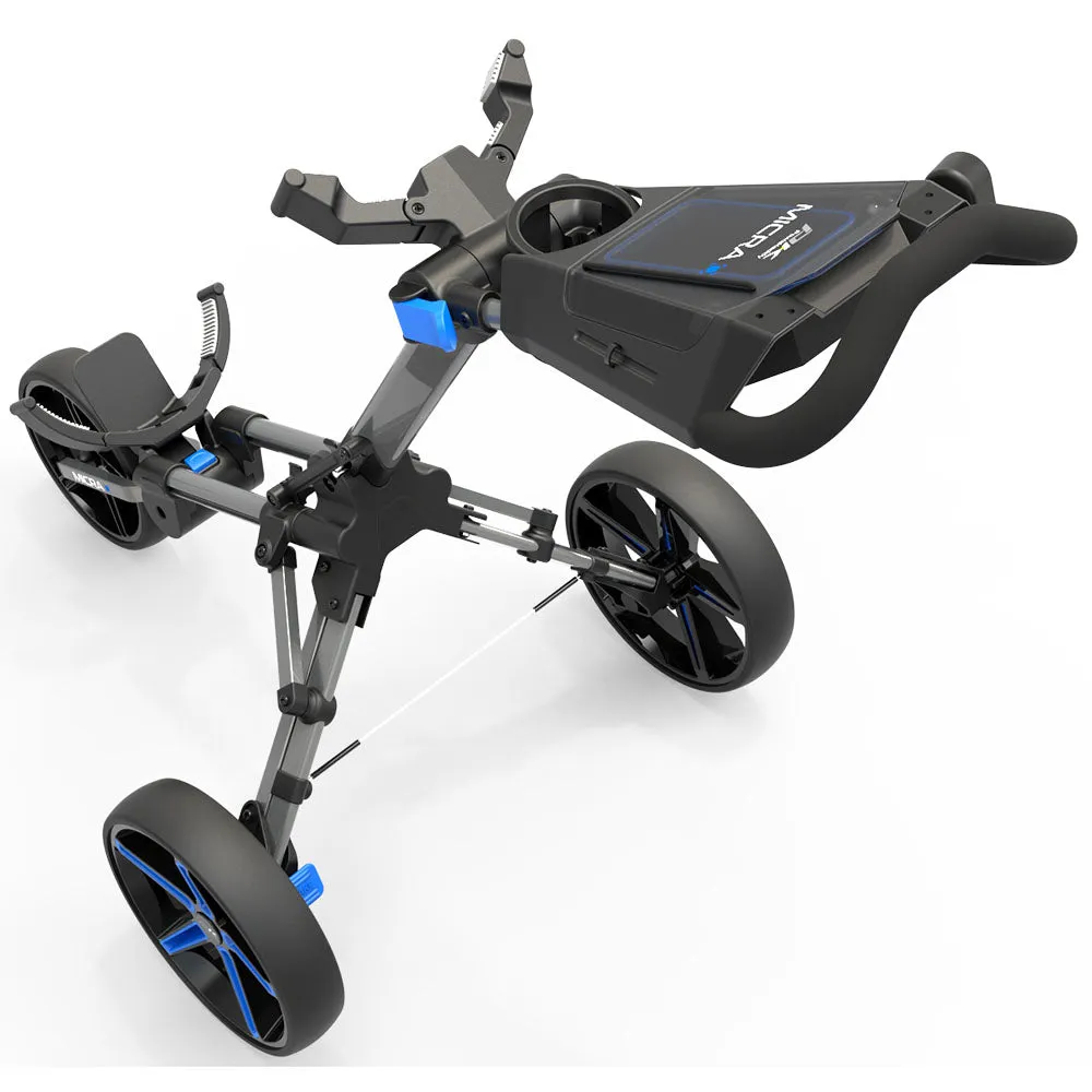 PowaKaddy Micra 3-Wheel Push Trolley - Gunmetal/Blue, Waterproof golf bag cover, Callaway golf set, Golf rule book 2024