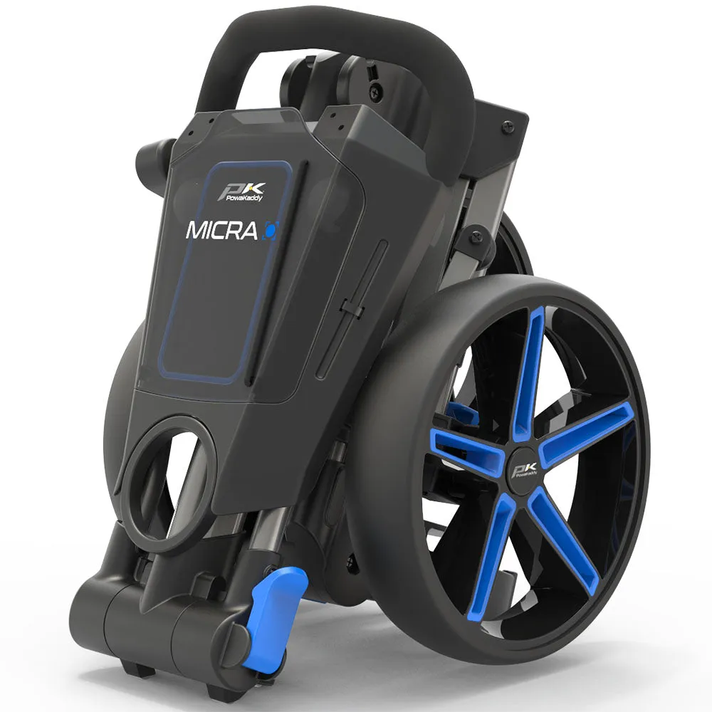 PowaKaddy Micra 3-Wheel Push Trolley - Gunmetal/Blue, Golf ball markers, Shot tracking golf sensor