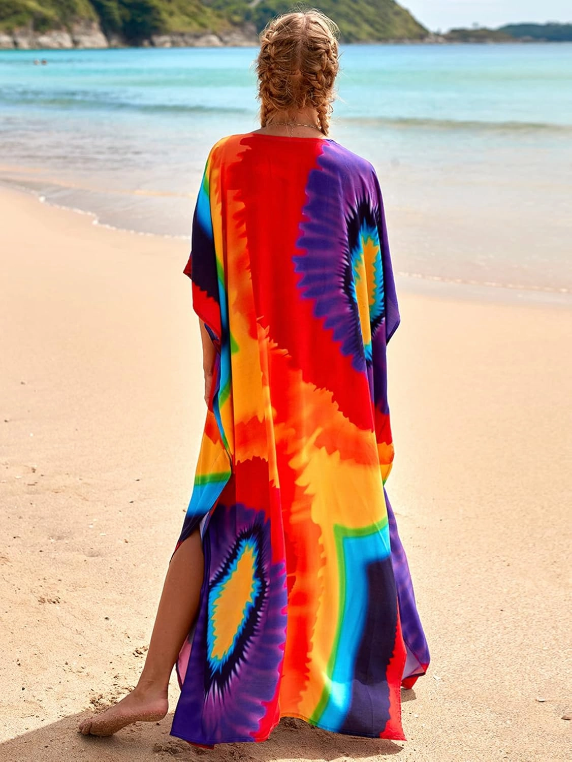 Kaftan Dresses for Women Plus Size Lightweight Swimsuit Cover up Batwing Sleeve Print Loungewear Beach Robe