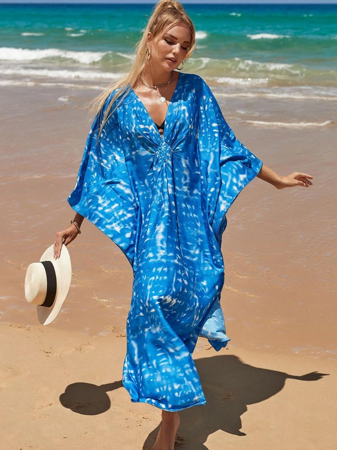 Kaftan Dresses for Women Plus Size Lightweight Swimsuit Cover up Batwing Sleeve Print Loungewear Beach Robe