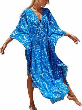 Kaftan Dresses for Women Plus Size Lightweight Swimsuit Cover up Batwing Sleeve Print Loungewear Beach Robe
