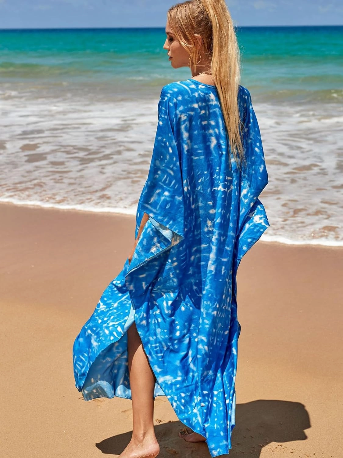Kaftan Dresses for Women Plus Size Lightweight Swimsuit Cover up Batwing Sleeve Print Loungewear Beach Robe
