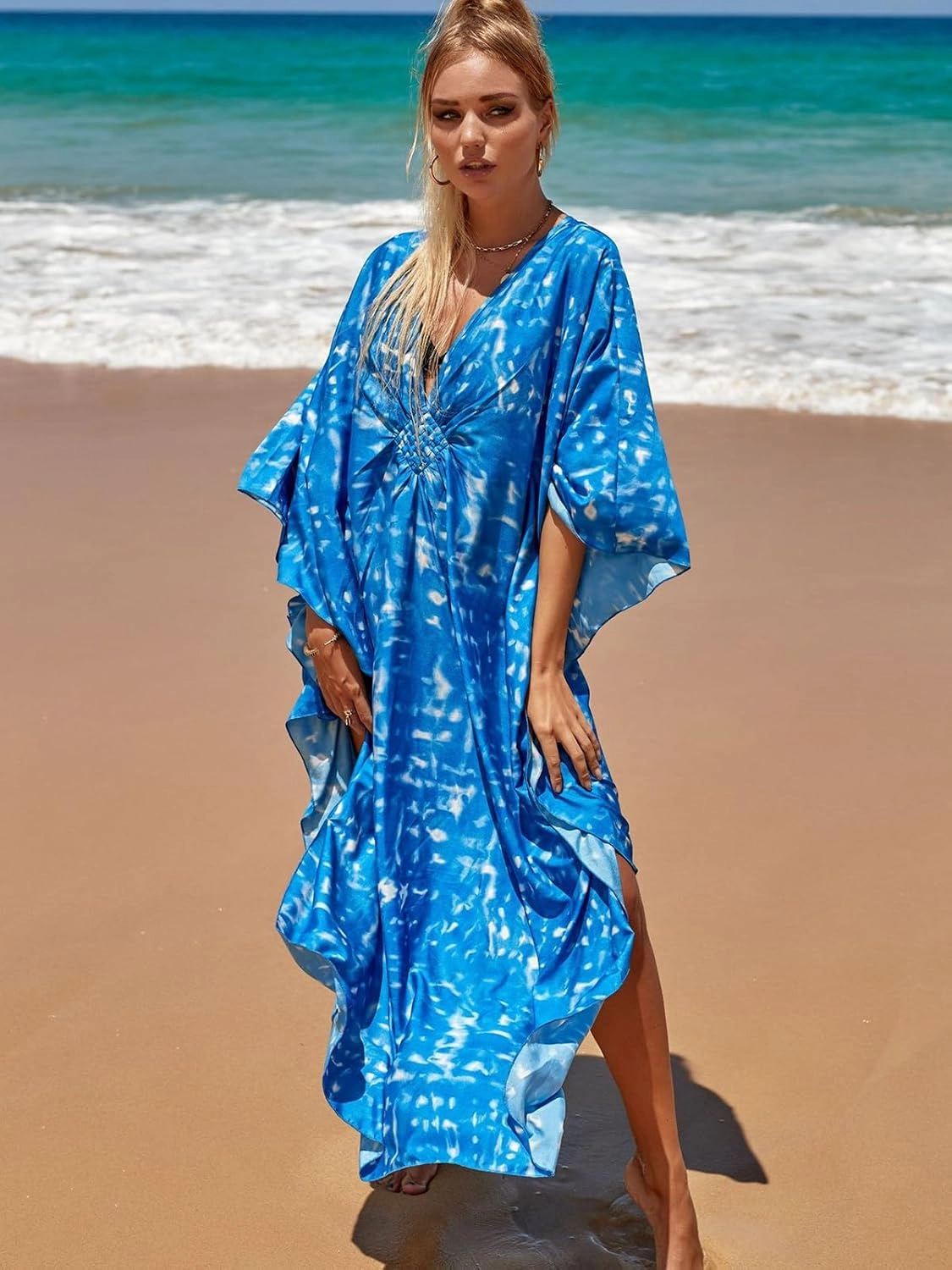 Kaftan Dresses for Women Plus Size Lightweight Swimsuit Cover up Batwing Sleeve Print Loungewear Beach Robe