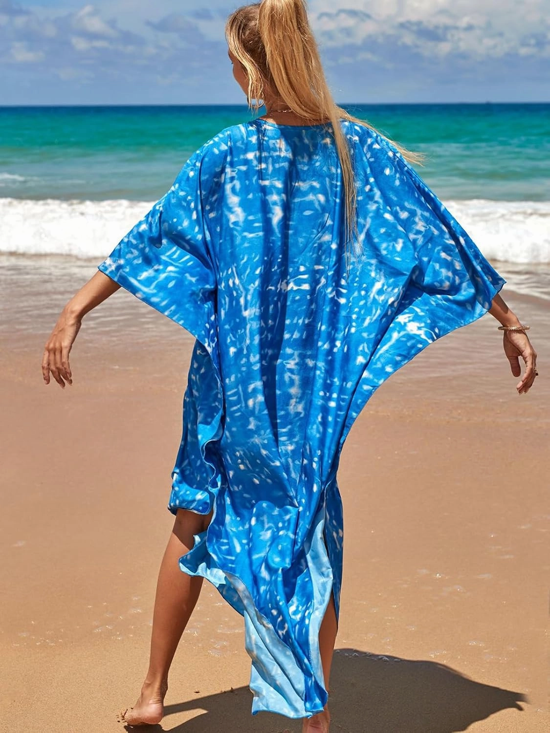 Kaftan Dresses for Women Plus Size Lightweight Swimsuit Cover up Batwing Sleeve Print Loungewear Beach Robe