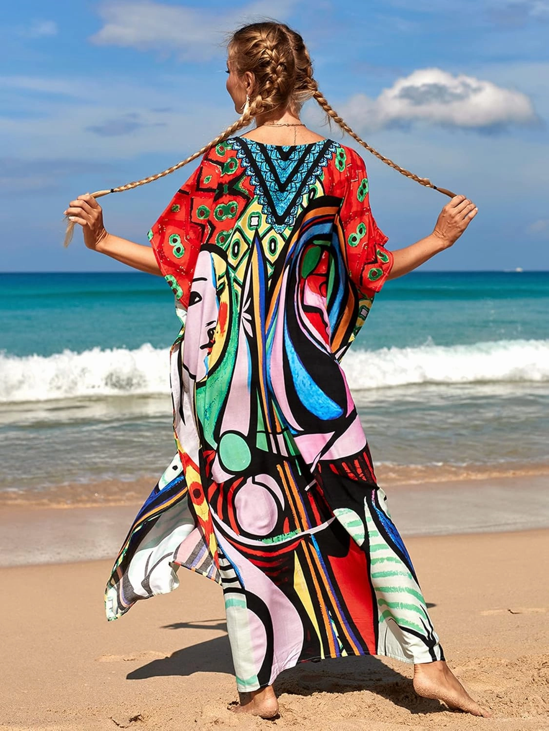 Kaftan Dresses for Women Plus Size Lightweight Swimsuit Cover up Batwing Sleeve Print Loungewear Beach Robe