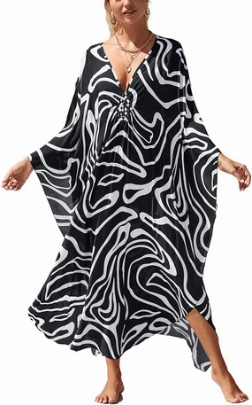 Kaftan Dresses for Women Plus Size Lightweight Swimsuit Cover up Batwing Sleeve Print Loungewear Beach Robe