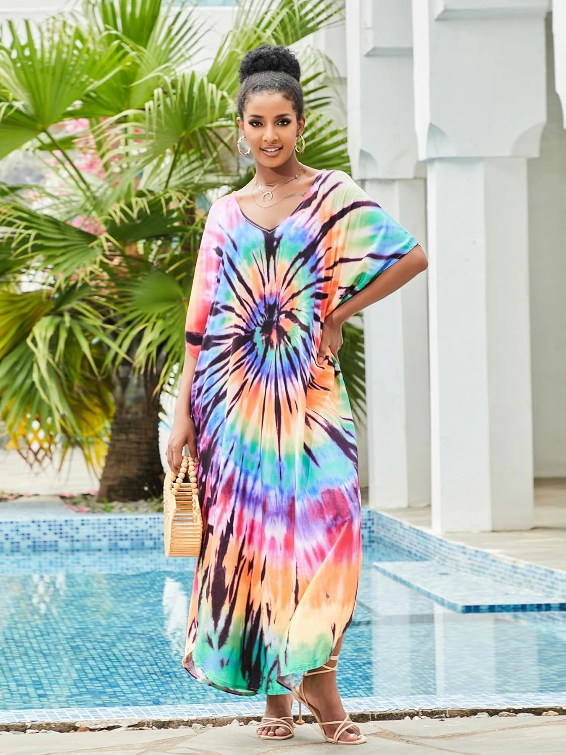 Kaftan for Women Plus Size Bathing Suit Cover up Batwing Dress Loose fit Moroccan Caftan mumu Dresses for Women