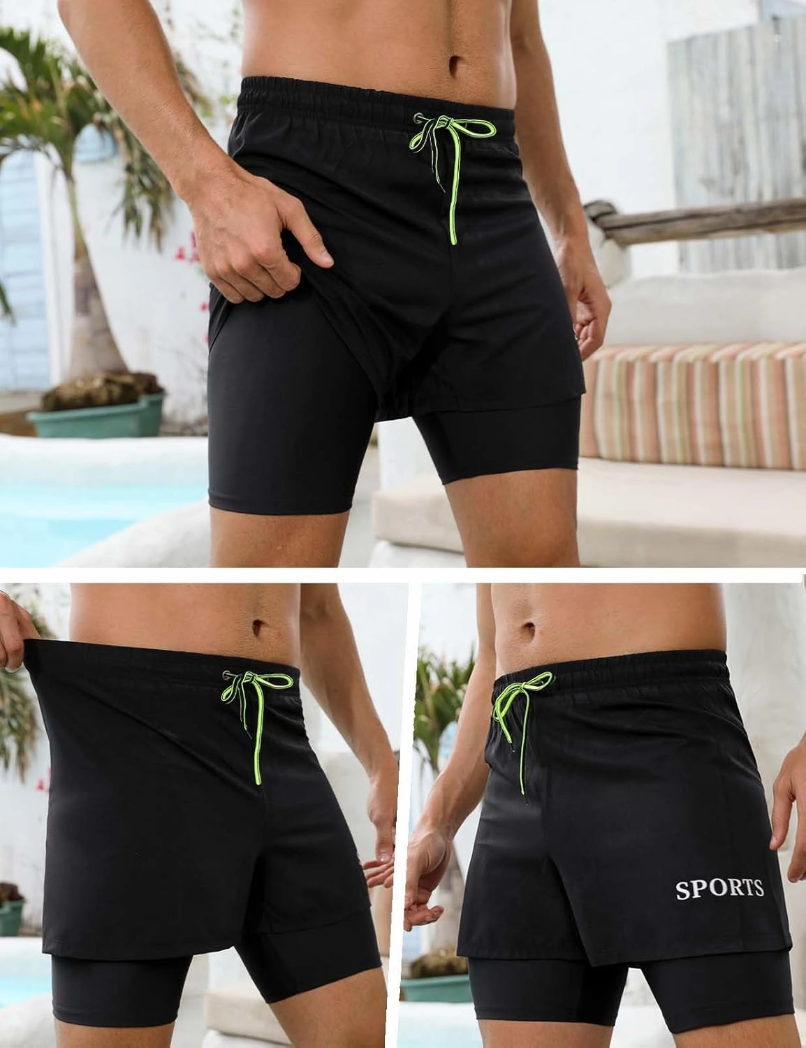 KANAV Mens Swim Trunks with Compression Liner 2 in 1 Quick-Dry Swim Shorts Lined Board Shorts