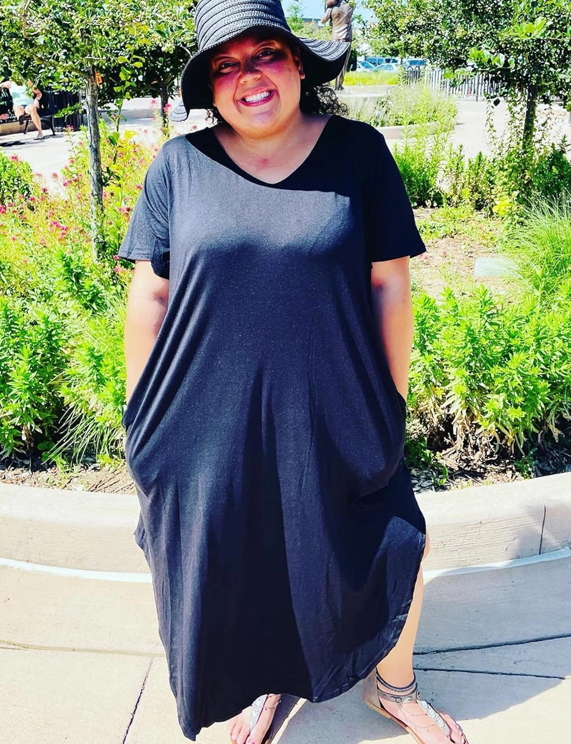 Kancystore Women's Plus Size Dresses Casual Loose Pocket Short Sleeve Slits Plus Size Long Maxi Dress XL-5X