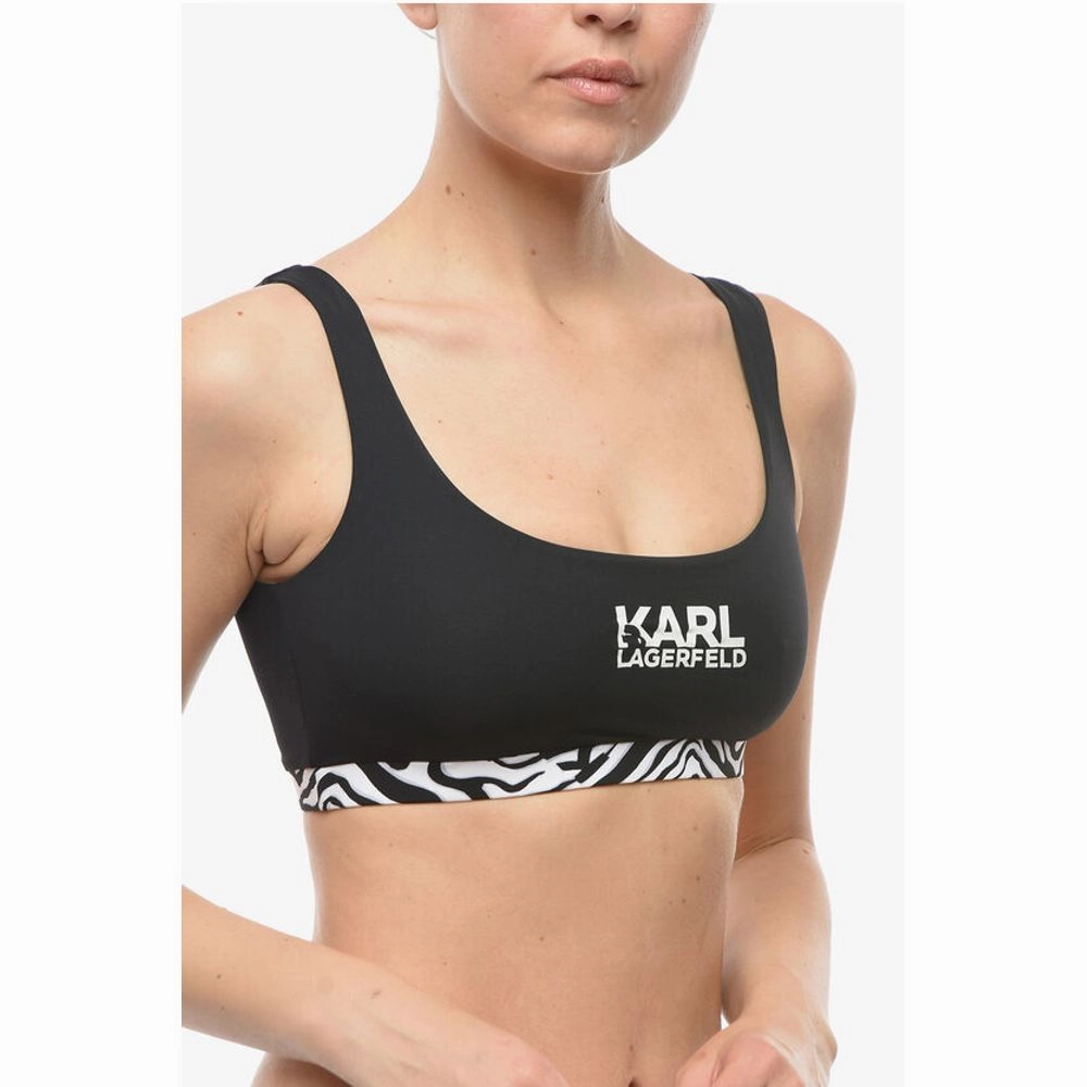 Karl Lagerfeld Plunge Bikini Top With Cut Out and Animal Women's Detail