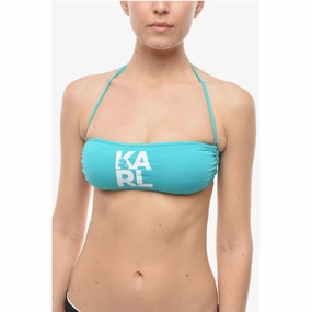 Karl Lagerfeld Solid Color Bandeau Bikini Top with Printed Contrasting Women's Logo