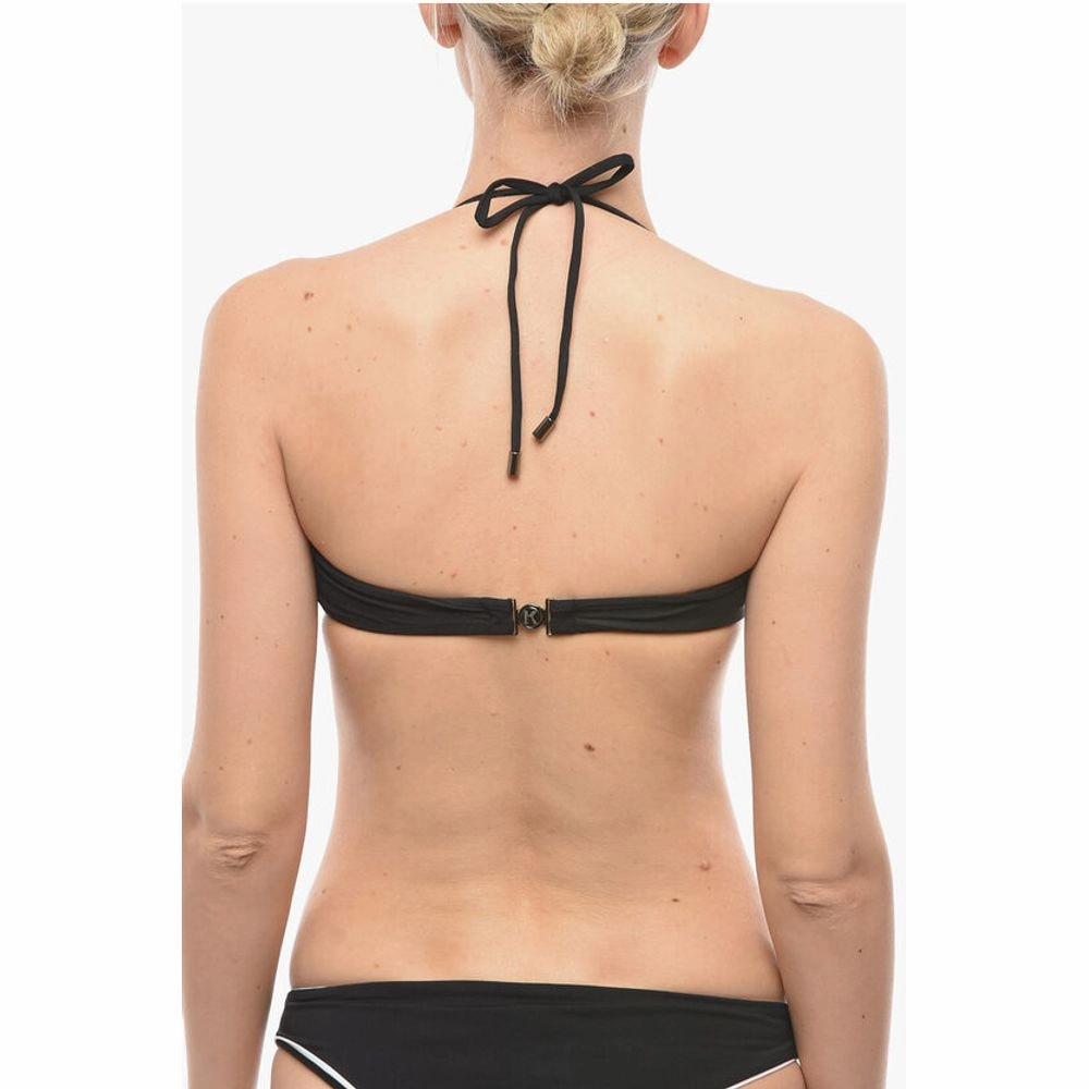 Karl Lagerfeld Solid Color Bandeau Bikini Top with Printed Contrasting Women's Logo