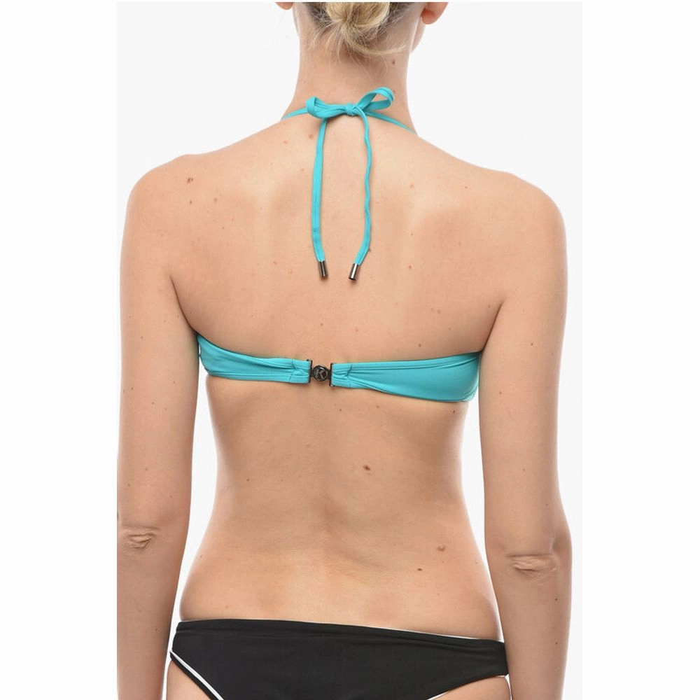 Karl Lagerfeld Solid Color Bandeau Bikini Top with Printed Contrasting Women's Logo