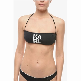 Karl Lagerfeld Solid Color Bandeau Bikini Top with Printed Contrasting Women's Logo