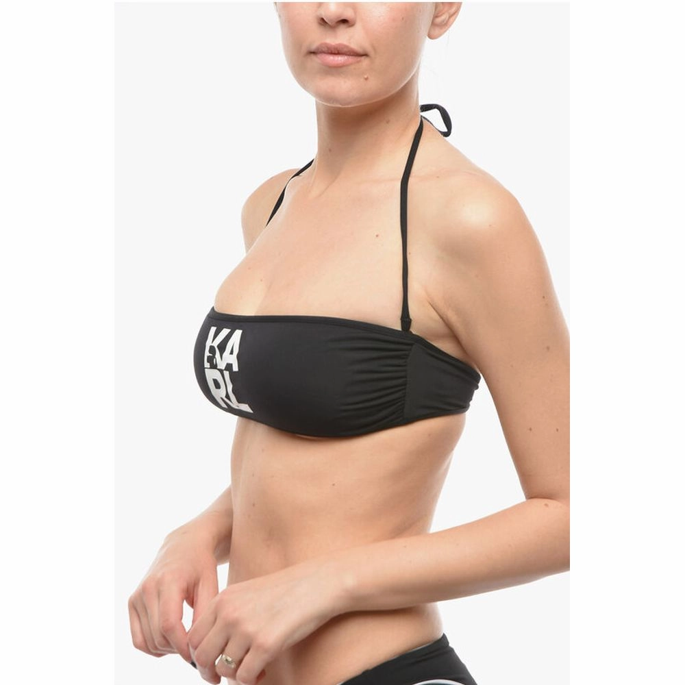 Karl Lagerfeld Solid Color Bandeau Bikini Top with Printed Contrasting Women's Logo