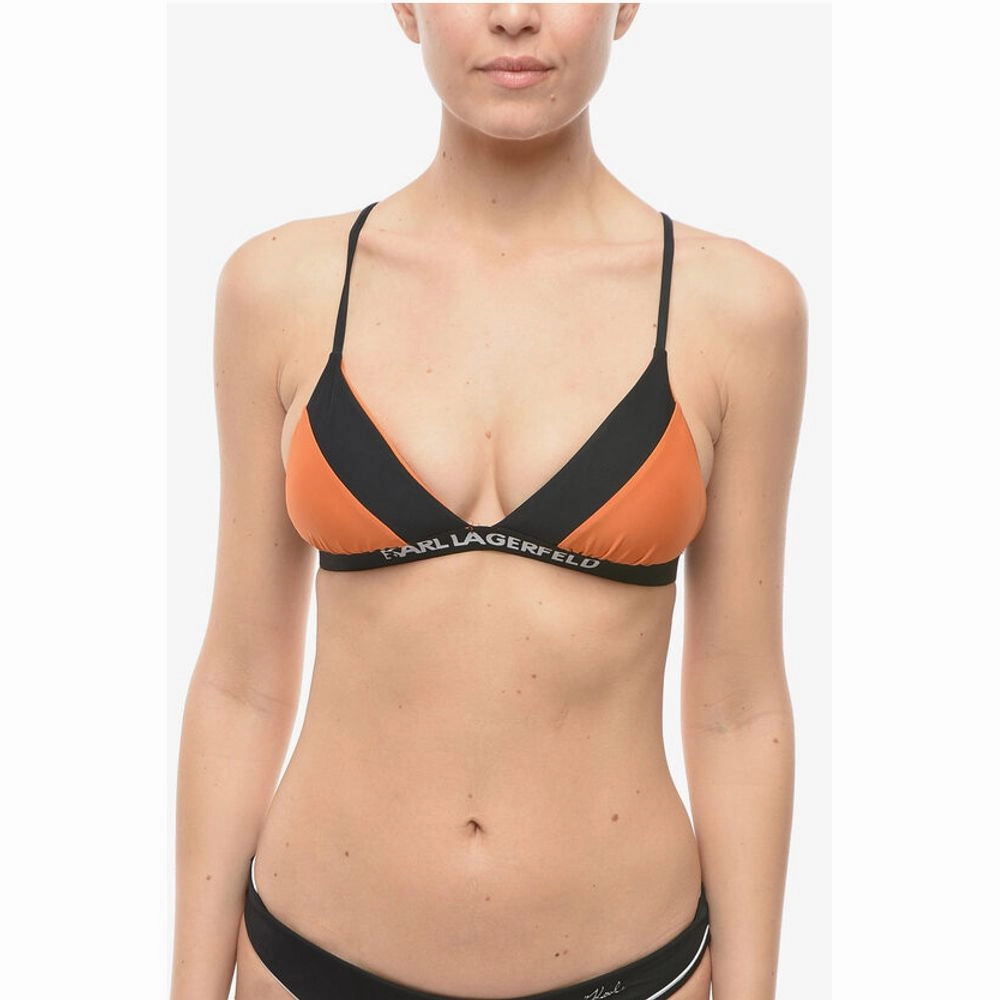 Karl Lagerfeld Two-Tone Triangle Bikini Top With Crossed on the Women's Back