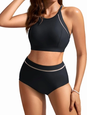Kate Kasin Women's High Waisted Bikini Sets Sporty Two Piece High Neck Swimsuits Bathing Suit 2024
