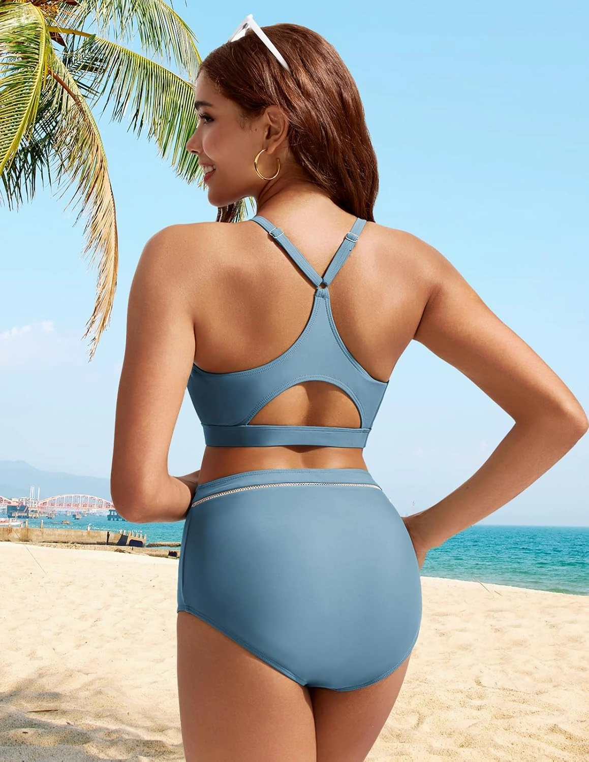 Kate Kasin Women's High Waisted Bikini Sets Sporty Two Piece High Neck Swimsuits Bathing Suit 2024