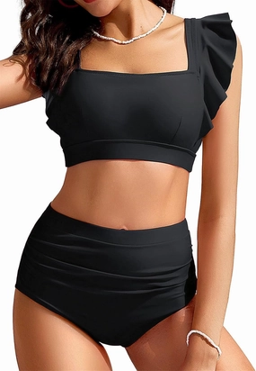 Kate Kasin Womens High Waisted Bikini Sets Ruffle Tummy Control Swimsuits Full Coverage Cheeky Two Piece Bathing Suit