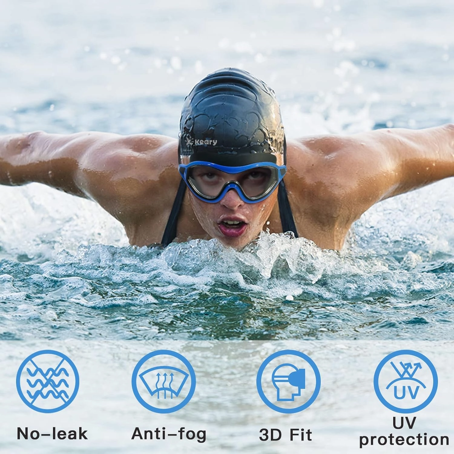 Keary 2 Pack Swim goggles for Adult Youth with Soft Silicone Gasket, Anti-fog UV Protection No Leak Clear Vision Pool Goggles