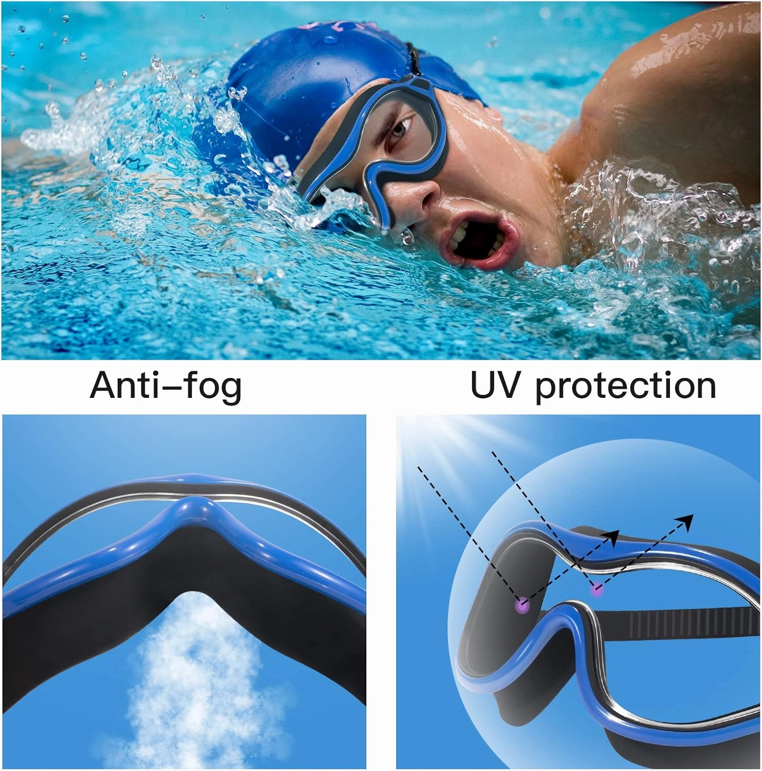 Keary 2 Pack Swim goggles for Adult Youth with Soft Silicone Gasket, Anti-fog UV Protection No Leak Clear Vision Pool Goggles