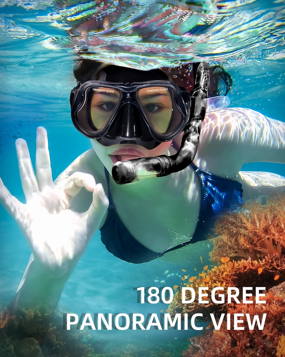 Keary Swimming Goggles Snorkel Diving Mask for Adult Men Women Youth, Anti-Fog 180??Clear View Swim Goggles with Nose Cover