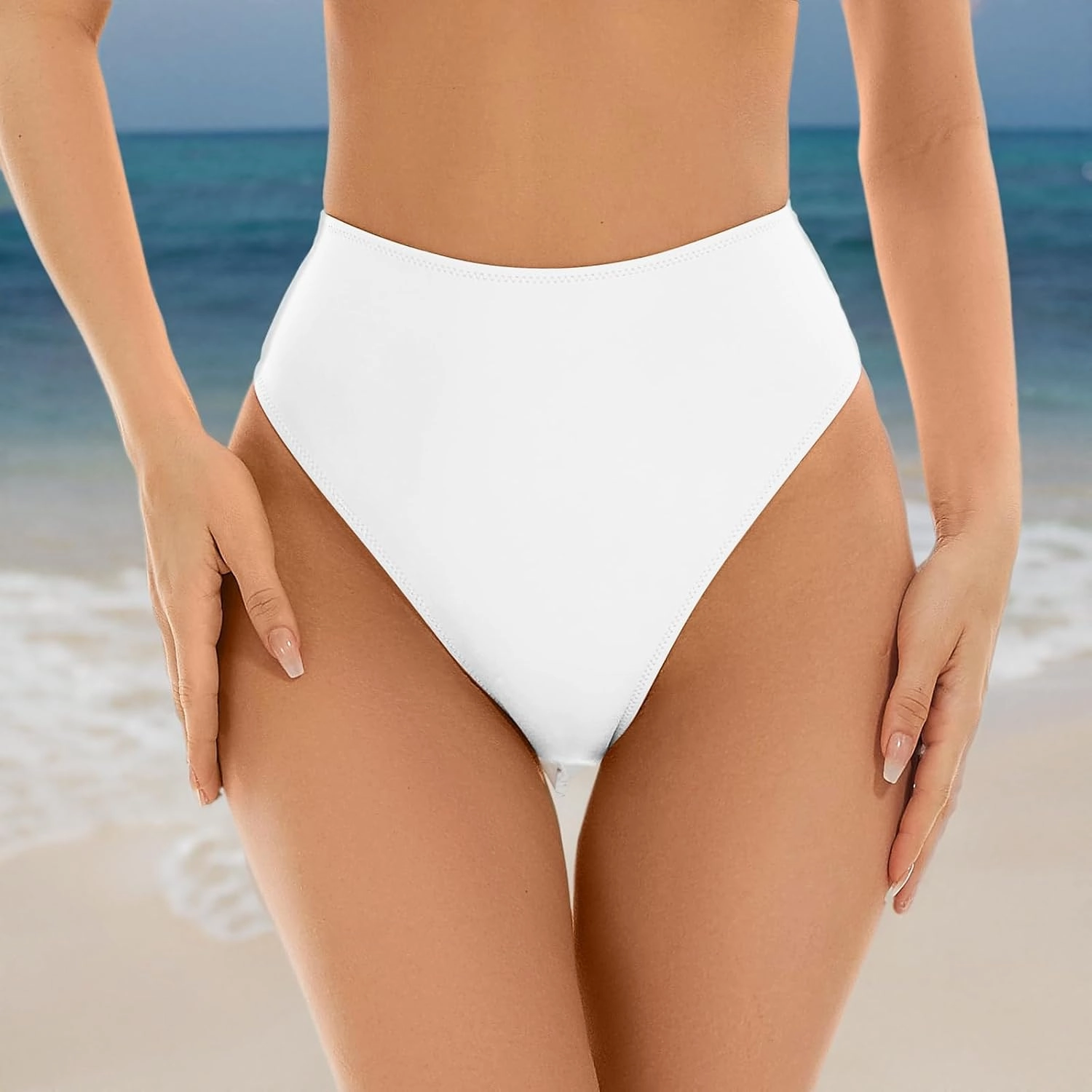 Kepblom Women's High Waisted Bikini Bottom - High Cut Cheeky Rave Bottoms for Beach, Swimming Pool,Rave Festivals