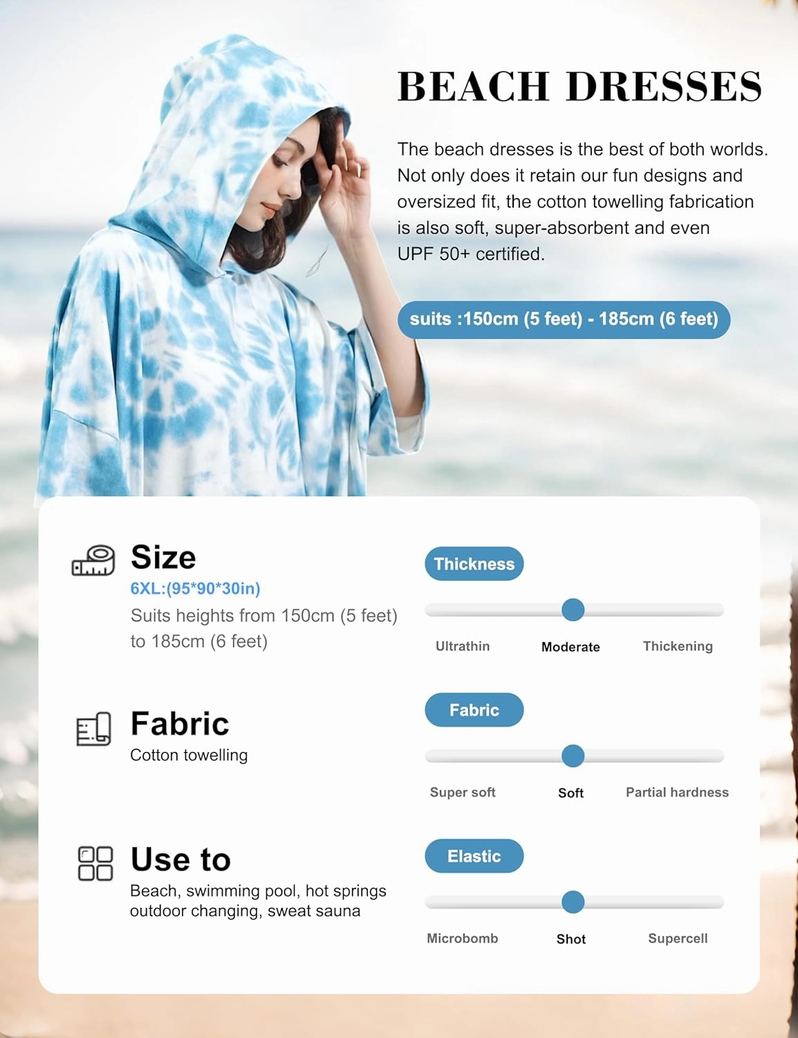 KFUBUO Surf Poncho Changing Towel Swim Robe with Pocket Plus Size Terry Cloth Swim Cover Up for Women Towel Poncho Hoodie
