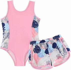 Kid Girl Swimsuit Bikini Set 2PC Bathing Suit for Girls, Tropical Girls' Full Coverage Swimwear Shorts Set