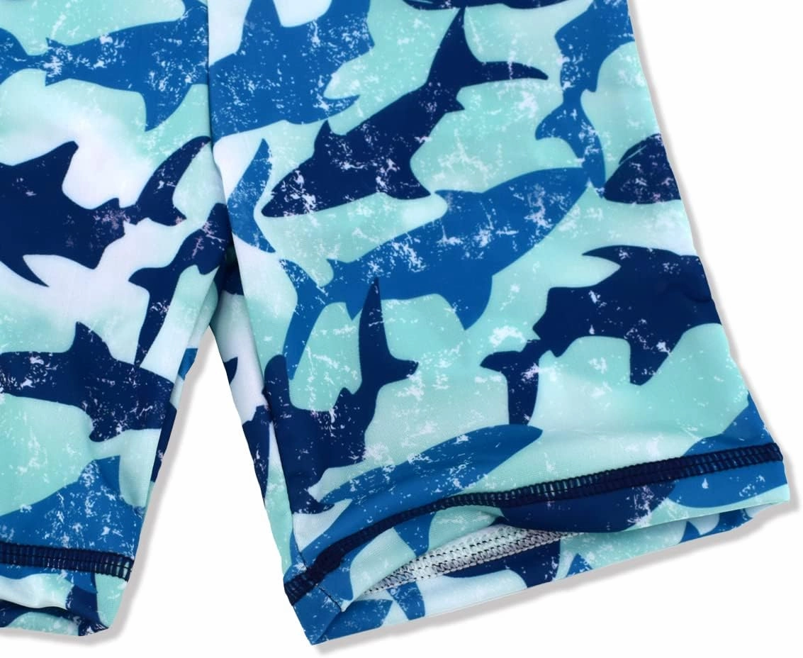 Kids Short Sleeve Sunsuit Swimwear Boys Two Piece Rash-Guard-Sets Dinosaur Pattern
