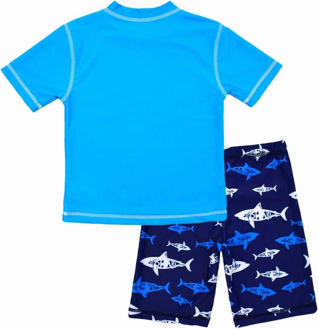 Kids Short Sleeve Sunsuit Swimwear Boys Two Piece Rash-Guard-Sets Dinosaur Pattern