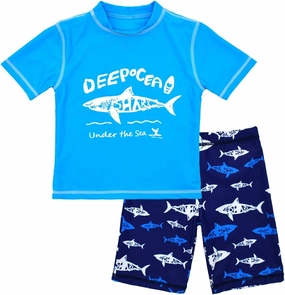 Kids Short Sleeve Sunsuit Swimwear Boys Two Piece Rash-Guard-Sets Dinosaur Pattern