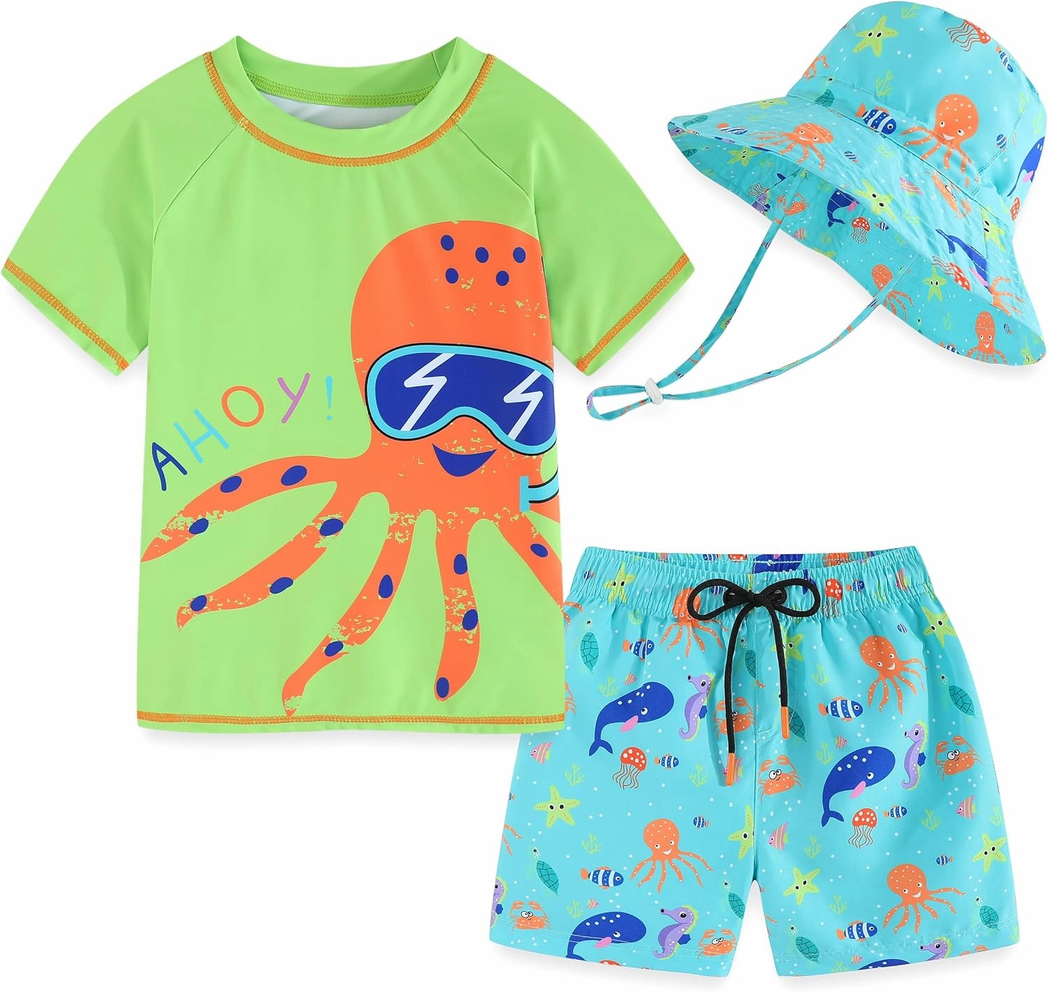 Kids Swimsuit Boys Rash Guard Swim Trunks UPF 50  Fishing Surfing Beach Bathing Suit Quick Dry Toddler Swimwear Set