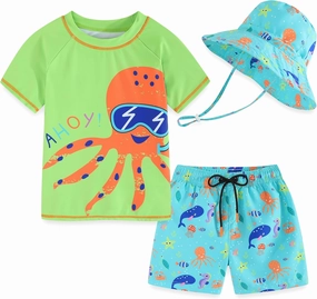 Kids Swimsuit Boys Rash Guard Swim Trunks UPF 50  Fishing Surfing Beach Bathing Suit Quick Dry Toddler Swimwear Set