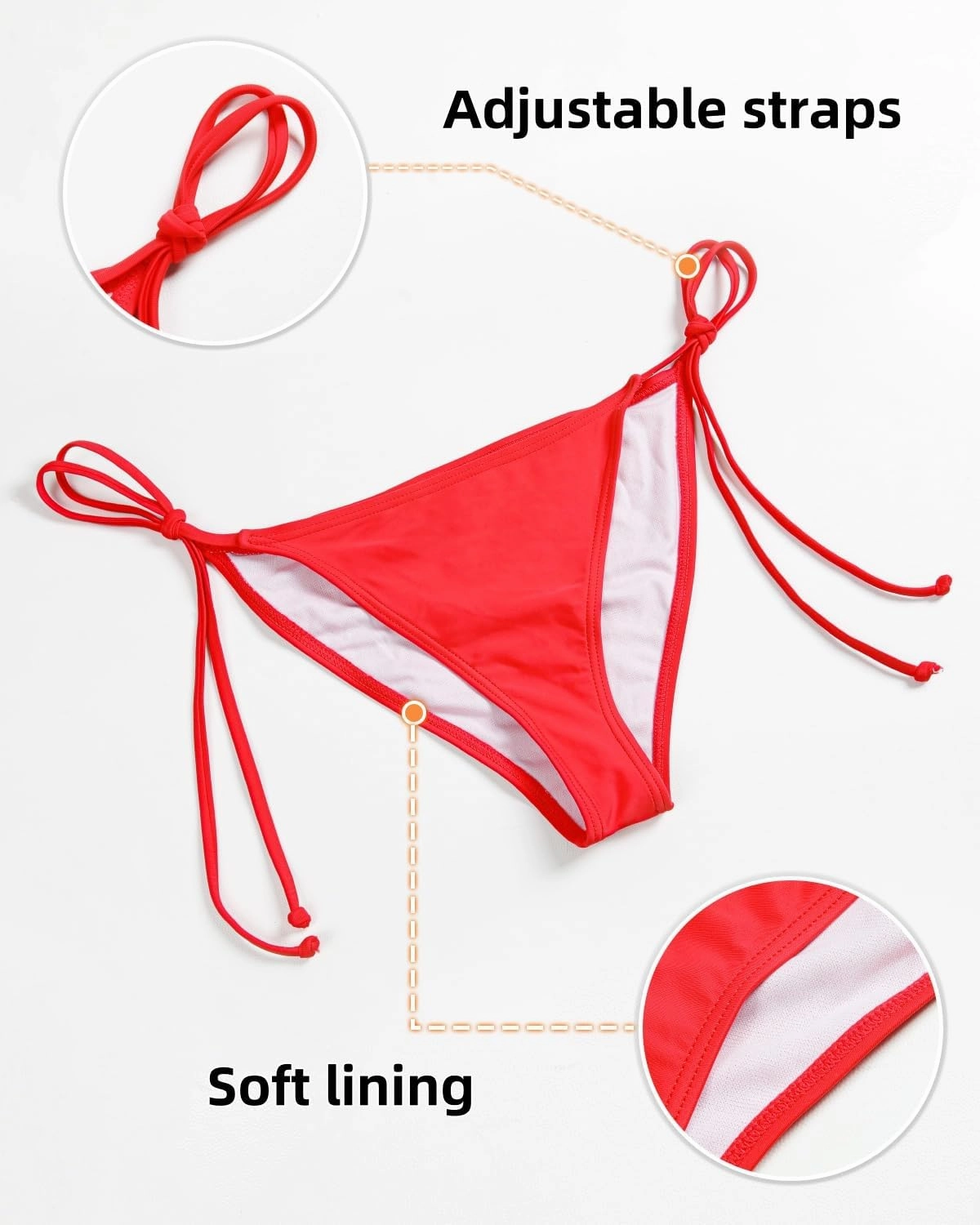 KIWI RATA Womens Swimwear Sexy Tie Side Sweet Heart Brazilian Bikini Bottom Hipster Swimsuit Beachwear Swimwear