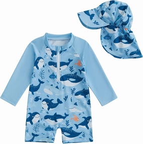 KMBANGI Toddler Baby Boy Mallard Swimsuit Kids Rash Guard Long Sleeve One Piece Bathing Suit Duck Hunting Swimwear with Hat