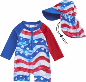 KMBANGI Toddler Baby Boy Mallard Swimsuit Kids Rash Guard Long Sleeve One Piece Bathing Suit Duck Hunting Swimwear with Hat