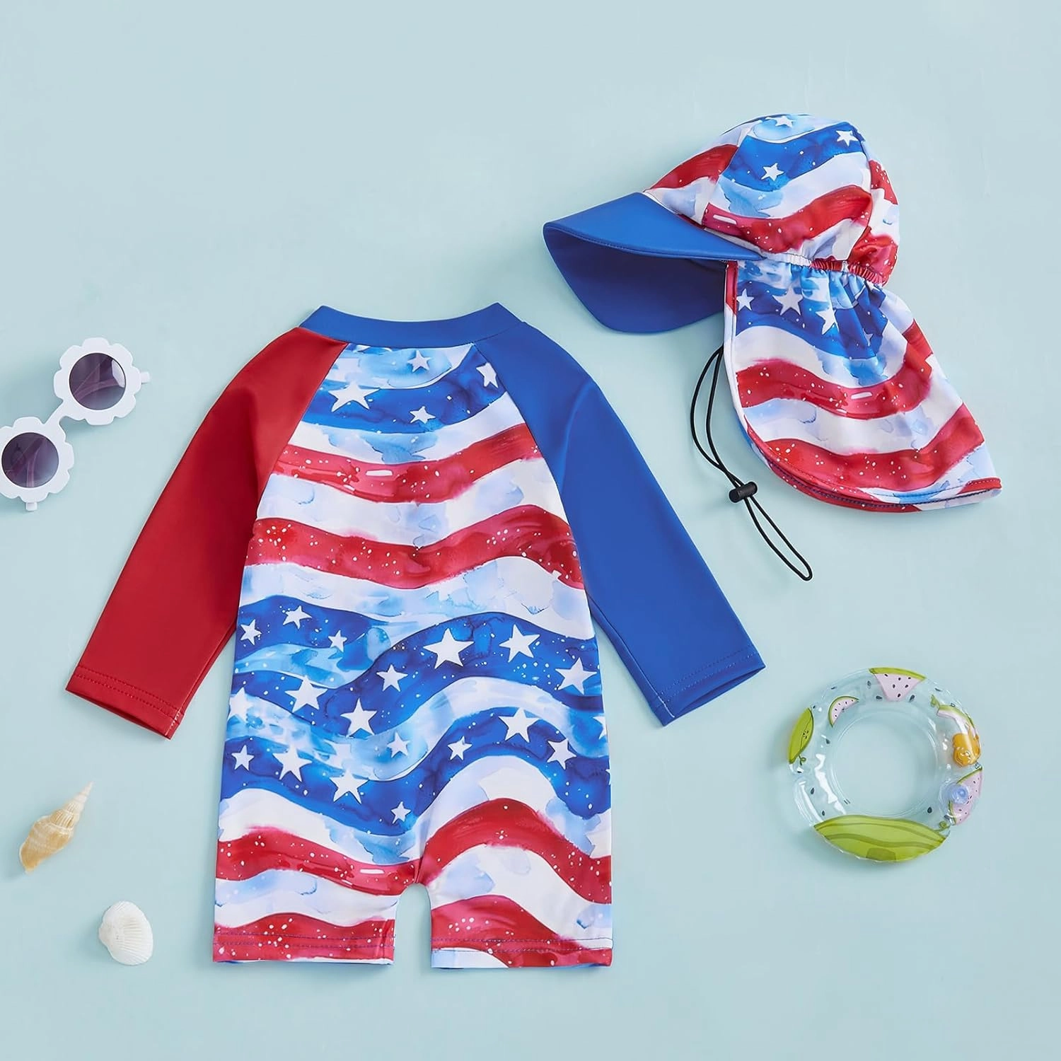 KMBANGI Toddler Baby Boy Mallard Swimsuit Kids Rash Guard Long Sleeve One Piece Bathing Suit Duck Hunting Swimwear with Hat