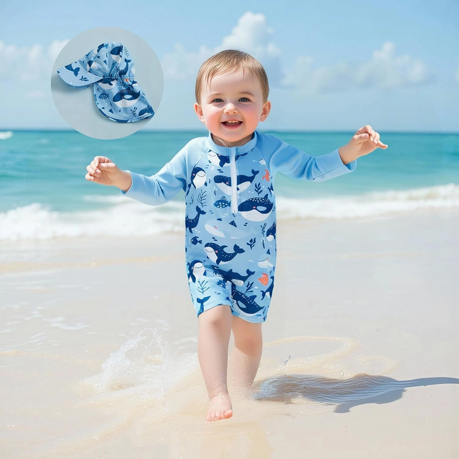 KMBANGI Toddler Baby Boy Mallard Swimsuit Kids Rash Guard Long Sleeve One Piece Bathing Suit Duck Hunting Swimwear with Hat