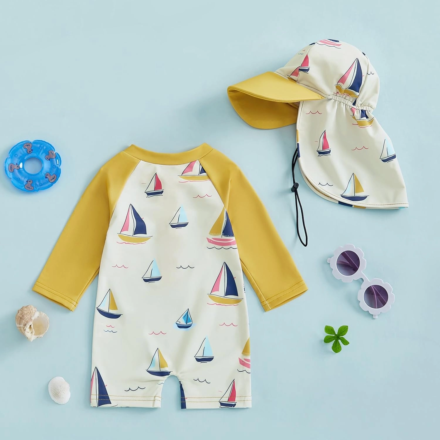 KMBANGI Toddler Baby Boy Mallard Swimsuit Kids Rash Guard Long Sleeve One Piece Bathing Suit Duck Hunting Swimwear with Hat