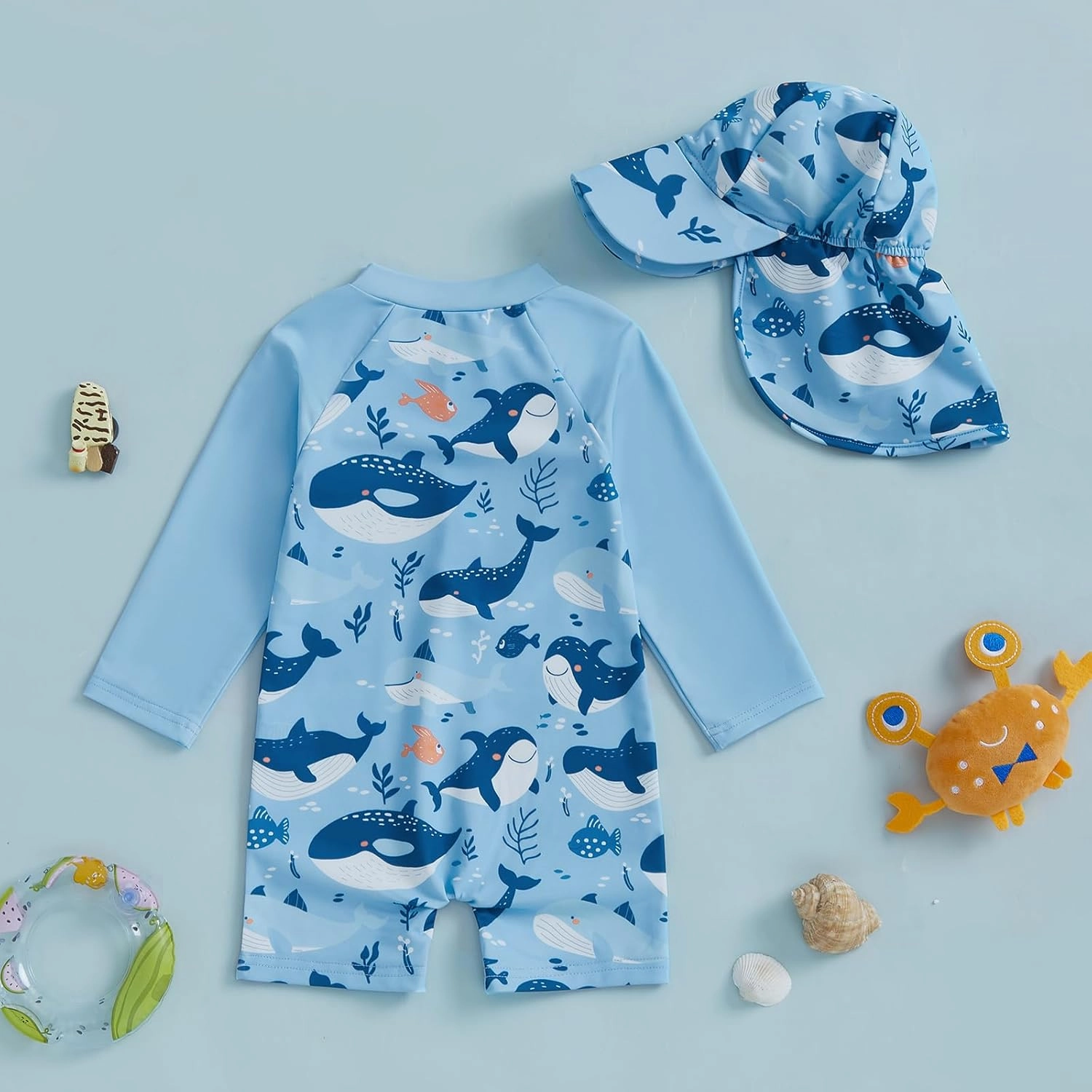 KMBANGI Toddler Baby Boy Mallard Swimsuit Kids Rash Guard Long Sleeve One Piece Bathing Suit Duck Hunting Swimwear with Hat